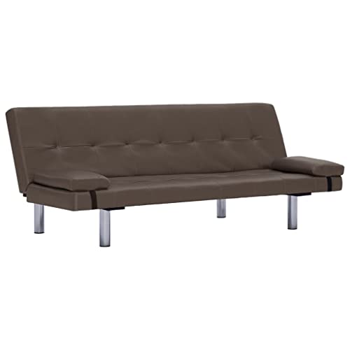 vidaXL Sofá Cama con Dos Almohadas de Cuero Sintético Sillones Salón Comedor Sala de Estar Muebles Mobiliario Decoración Colchón Somier Marrón