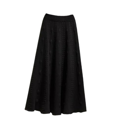 Women's Spring Midi Length A- Line Umbrella Skirt High Waist Knitted Half Skirt Black L