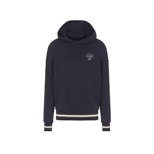 Armani Exchange Men's Collegiate Capsule Cotton French Terry Logo Patch Pullover Hoodie Sweatshirt