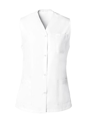 SNV Tunique médicale Femme sans Manche Fentes côtés Fermeture Boutons Pressions Polyester/Coton Blouse médicale Professionnelle (Blanc XXL)
