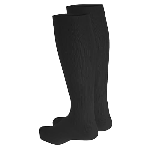 Image of NuVein Men's Compression Socks, 20-30 mmHg Support, Dress Trouser Style, Over Calf Knee High, Black, X-Large