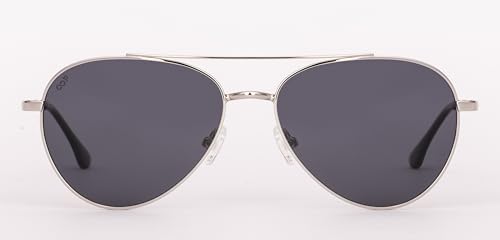 Image of VINCENT CHASE EYEWEAR Polarized and 100% UV Protected | Branded and Stylish Sunglasses | Shiny Silver - Grey Full Rim Pilot | For Men & Women | Medium | VC S18689-C1