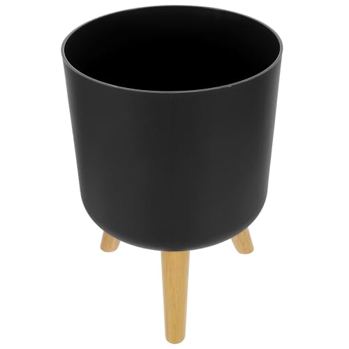 ifundom Maceta de Plástico Gris Soporte de Madera Robusto, Jardinera para Plantas Tropicales y Suculentas, Adecuada para Decoración de Dormitorio y Terraza
