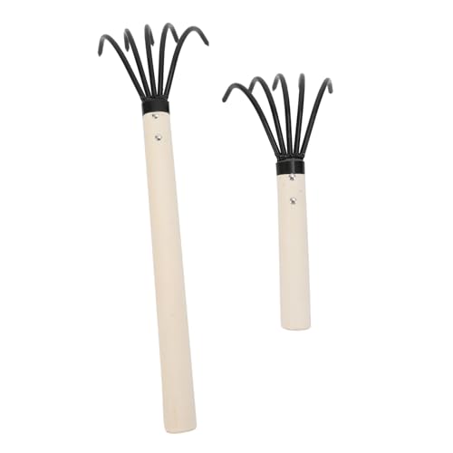 JOINPAYA 2個 海辺で使いやすい点貝掘りレーキ 木製滑り止めハンドル付き 軽量クロー形状で効率的な潮干狩り用貝採集道具 ガーデン ビーチ