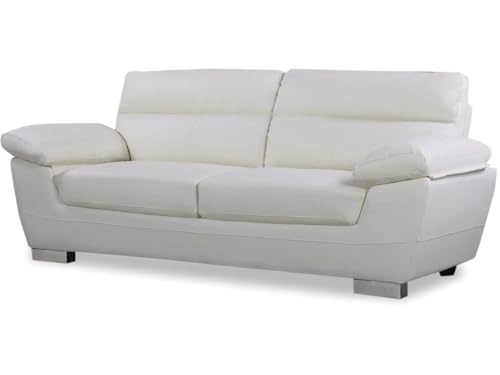 Canapé Fixe en Cuir Reconstitué et PVC Dallas, 3 Places, 210cm x 88cm x 90cm, Blanc