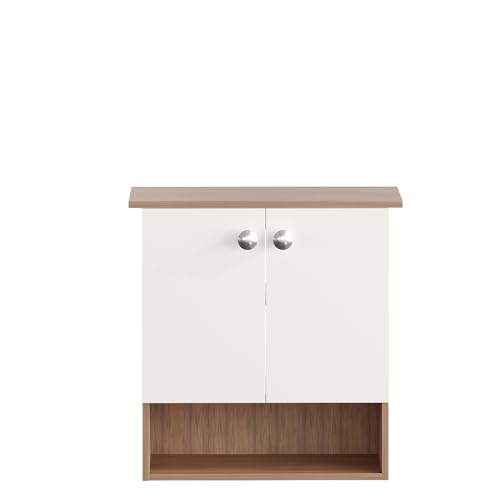 Image of FURNEASER Modern Engineered Wood Bathroom Storage Cabinet | Wall Mount Utility Organizer, Wash Area, Living Room & Bedroom | Space Saving Multipurpose Storage Unit (Exotic Teak & White)