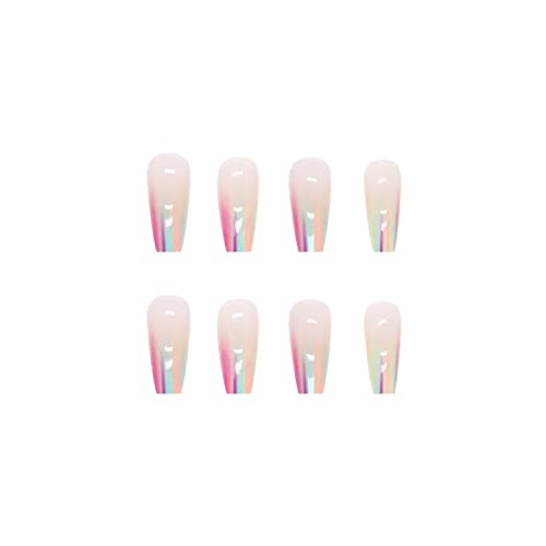 Press On Nails Medium Square French Tip Fake Nails Gradient Full Cover False Nails With Rainbow Nail Tip Designs Glossy False Nails With Glue Nail Accessories Artificial Nails For Women Girls 24 Pcs #TOP4