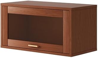 MUSEHOMEINC Modern Bookcase, Up Flip Door Storage Cabinet with Acrylic Glass Door,Walnut Brown Lines Texture Display Case Cabinet for Living Room,Home Office (1, ST1027WN)