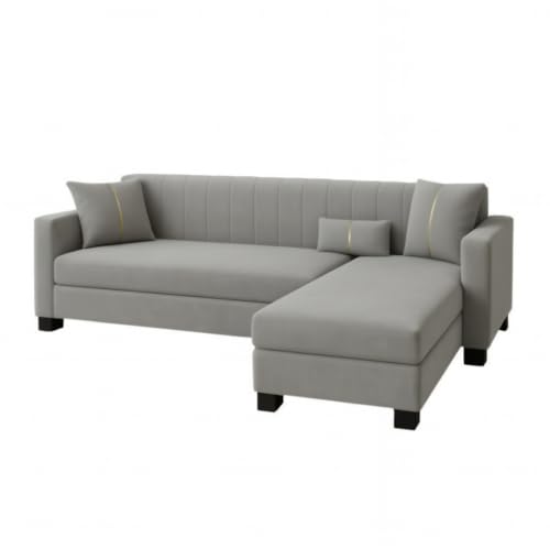 Image of SOCOZI Almeria 4 Seater RHS L Shape Sofa Set | Soft Velvet Suede Fabric | Modern Design | Plush Comfort Cushions for Living Room (Light Grey)