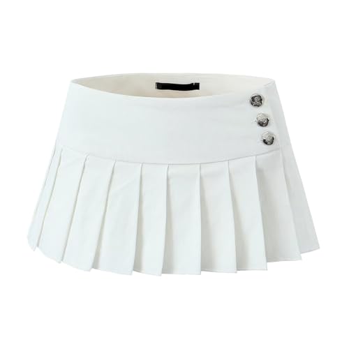 Women Frill Short Skirts Solid Color Low Waist Pleated Skirt Summer