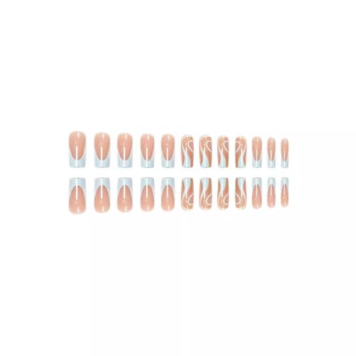 Image of 48 Pcs Press on Nails & Press on Toenails Set Short Square Nail Press ons French Tip Fake Nails Curve Line Glue on Toes Glossy Artificial Acrylic Full Cover Stick on Toe Nail for Women Manicure