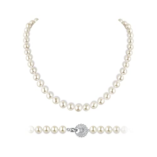 White Freshwater Genuine Cultured Real Pearl Necklace for Women:925 Sterling Silver Clasp-Real Natural Pearl in AAA Quality- Classic Wedding White Dainty Chain Jewelry for Women