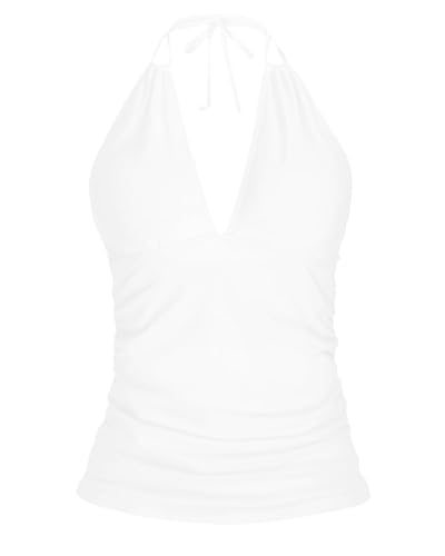 Image of Yonique Women's Halter Tankini Top V Neck Swim Top Tummy Control Bathing Suit