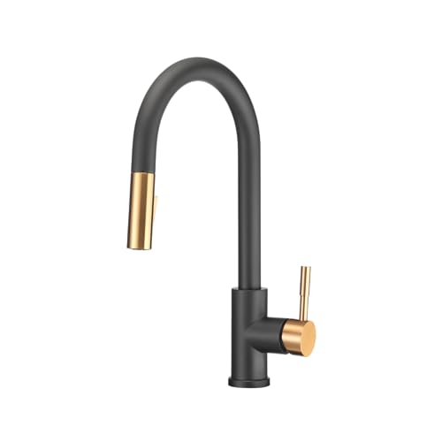 Image of Dura Faucet DF-MK530SLK-MBRG RV Pull-Down Kitchen Faucet (Matte Black) | Single handle pull-down kitchen faucet for RV and camper galleys. Matte Black /Rose Gold finish. Easy DIY install.
