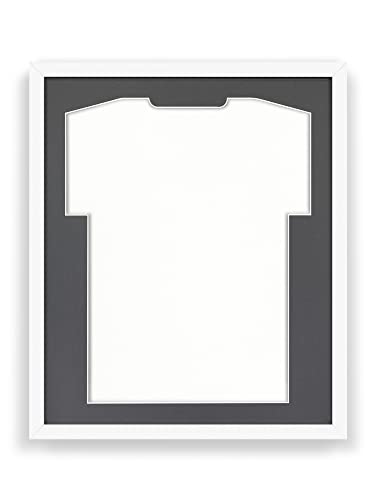 aFFa frames Marco para camisetas, Elegante, Fino, Minimalista, 53, 4x63, 4 cm, Marco Blanco de Madera, Plexiglas, Base de Color Grafito de HDF/Cartón, Rectangular