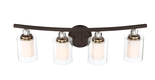 Image of Minka Lavery 3080-416 Studio 5 Vanity Bath Light, 4-Light, 240 Total Watts, 33-in H x 9-in W, Painted Bronze with Natural Brushed Brass