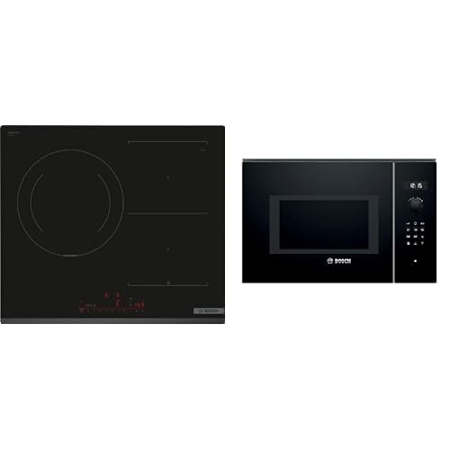Bosch Set Integrable Serie 6: Placa Inducción 60cm + Microondas 25L con Grill, Home Connect, Negro