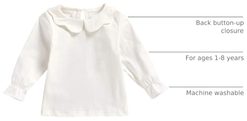 Image of Peter Pan Collar Shirt Toddler Baby Girls White Blouse Puff Sleeve Top | White Collared Shirt Girls, Toddler Long Sleeve Ruffle Shirt, Short Sleeve Button Down Shirt, Kids Scalloped Collar Blouse