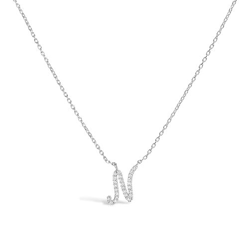 10K White Gold Diamond Accent "N" Initial Script Style Pendant Necklace