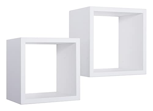 Made in Italy MODULARREDO  Q-BIS MAXI Set di 2 Mensole da Muro, Cubi Arredo, Mensole Cubo, Cubi da Parete, 35x35 p23.7 cm e 31x31 p23.7 cm, Bianco - Made in Italy