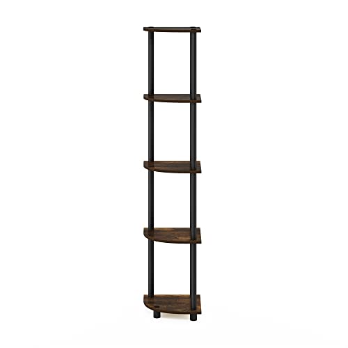 Image of Furinno TURN-N-TUBE Corner Shelf, 5-Tier Corner Bookshelf, Open Storage Shelves, for Organization and Storage, Living Room, Home Office, Garage, Bedroom, Amber Pine