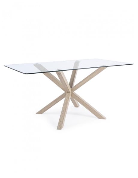 Yellowshop | Tavolo Rettangolare YAML160x90 cm cm – Piano in Vetro Temperato e Struttura in Acciaio Effetto Legno Naturale, Design Moderno per Sala da Pranzo e Soggiorno