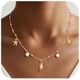 Gold Shell Necklace for Women - 14k Gold Plated Seashell Charm Necklaces,Dainty Non Tarnish Stainless Steel Beach Vacation Choker Jewelry Gift,Ocean Sea Shell Starfish Charms Cute Necklaces for Summer