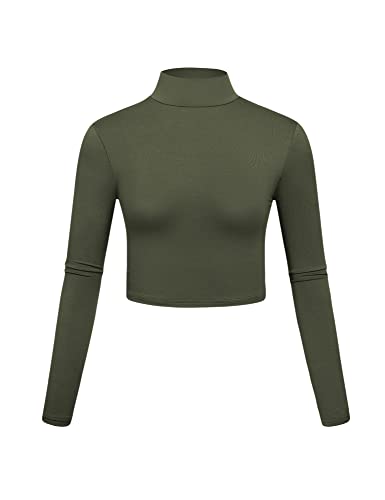 Image of Kindcall Lightweight Mock Turtleneck Crop Tops Long Sleeve Casual Base Layer for Women