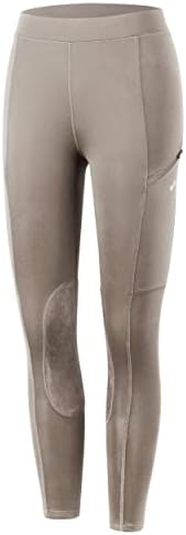 Willit Girls Horse Riding Pants Tights Kids Equestrian Breeches Knee-Patch Youth Schooling Tights Zipper Pockets Khaki M