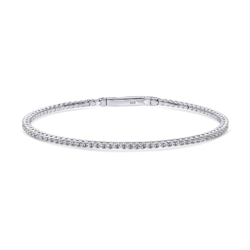 BERRICLE Sterling Silver Flexible Cubic Zirconia CZ Fashion Bangle Bracelet for Women, Rhodium Plated, 2 Piece2