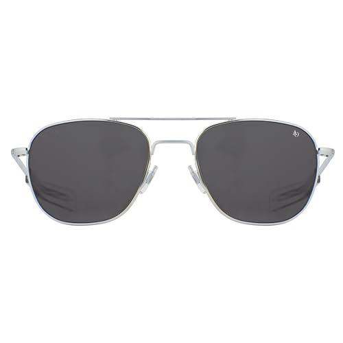 Image of AO Original Pilot Sunglasses - Silver - True Color Gray AOLite Nylon Lenses - Bayonet Temple - Polarized - 55-20-140