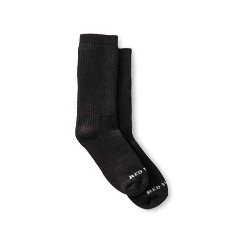 Red Wing Shoes Cushion Crew Socks, Stretchable Cotton/Nylon/Polyester Blend, Black, 12-14 (1 pair)