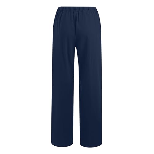 Summer Cotton Linen Pants for Women Loose Straight Leg Drawstring Trouser Casual Elastic Waist Long Pant with Pockets3