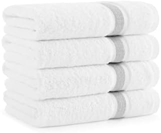 Aston & Arden Striped Turkish Hand Towels - (Set of 4) Extra Soft & Plush with Finest Long-Staple Aegean Cotton, 600 GSM, Luxury Towel for Spa, Hotel, and Bathroom, 18 x 32, White/Weathered Grey