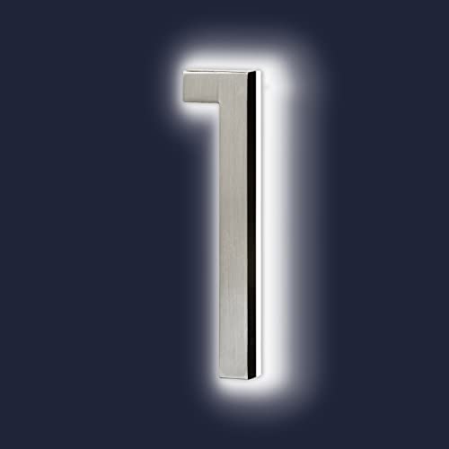 Backlit Illuminated LED House Numbers 5\" - Satin Nickel - Address Signs Lighted Plaque - Outdoor/Indoor - Modern - Low-Voltage or 120V - Weatherproof and Corrosion Resistant â€“ Day & Night (#1)