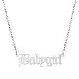 Elegant Old English Font Babygirl Pendant Necklace - Clavicle Chain Necklaces Jewelry for Women-silver