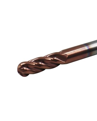 Image of 1 /4 inch Carbide Ball Nose End Mills, TISIN Coated, 4 Flute, End Mill Bits for Alloy Steels and Hardened Steels, 1 /4 inch Cutting Diameter
