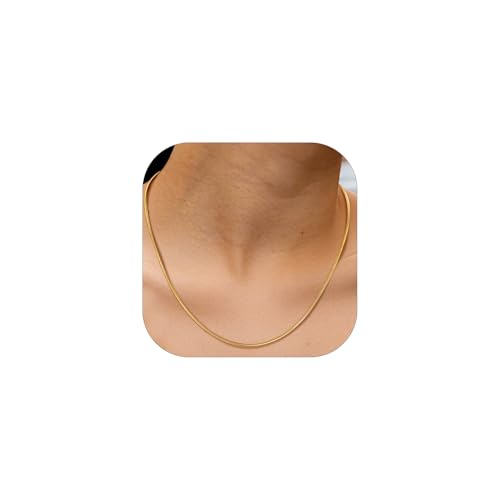 PROSTEEL Round Snake Chain Necklace for Women, 14K Gold/Rose Gold/Silver/Black Chain with Lobster Clasp, 1MM/1.2MM/1.5MM/2MM Womens Gold Necklace Thin Non Tarnish Trendy Jewlry Gifts 18 inch