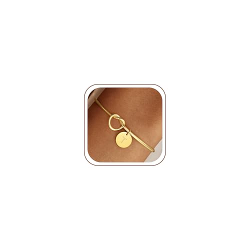 GWH Gold Initial Bracelets for Women - 14K Gold Plated Love Knot Letter T Initial Bracelet Dainty Personalized Letter Bracelet for Women Trendy Gifts for Mom Wife Lover Friends by GWH - Used condition - US$8.92