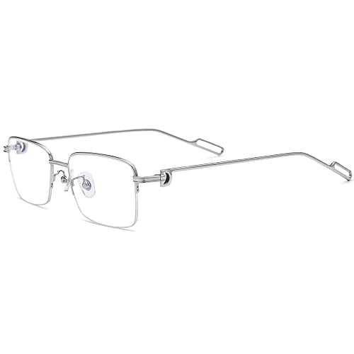 Image of HEPIDEM Vintage Style Rectangular Metal Eyeglasses for Men,Half Semi Rimless Square Optical Glasses Frame