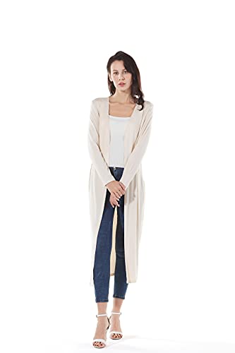 Image of Women's Solid Sweater Essential Duster Long Cascading Open Front Lightweight Blue Cardigan