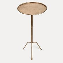Metal Martini Side Table, Antique Brass Compact Art Deco Design, Raised Edge, Easy Assembly, 12.5" Diameter, 27.5" Height, Stylish and Functional Cocktail Table