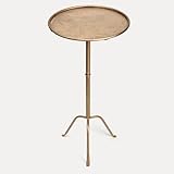 SUJUN Metal Martini Side Table, Antique Brass – Compact Art Deco Design, Raised Edge, Easy Assembly, 12.5" Diameter, 27.5" Height, Stylish and Functional Cocktail Table