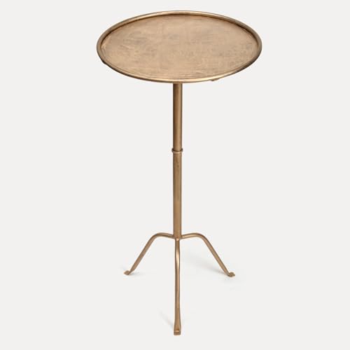 SUJUN Metal Martini Side Table Antique Brass Compact Art Deco Design Raised Edge Easy Assembly 12.5 Diameter 27.5 Height Stylish and Functional Cocktail Table