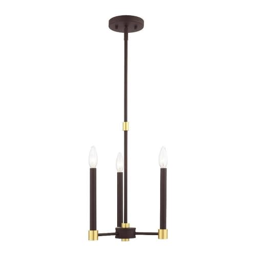 Image of Livex Lighting 46883-07 3 Light Bronze Chandelier, Bronze w /Satin Brass Accents