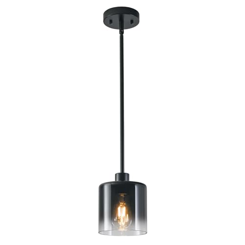 Image of Black Pendant Light Fixtures, Modern Pendant Lights for Kitchen Island with Adjustable Rods, Industrial Glass Pendant Lights for Dining Table Hallway Bedroom Living Room, 1 Pack