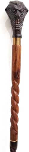 Canne de marche victorien en bois marron spirale et laiton élégant