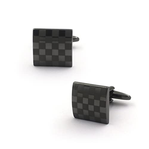 Boutons de Manchette Classiques pour Homme - Carrés au Laser - Cadeau de Mariage ou d'affaires Noir Cover