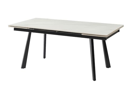 Vente-unique - Table à Manger Extensible 6 à 10 Personnes en céramique et métal - Effet marbre Blanc et Noir - MARVENA
