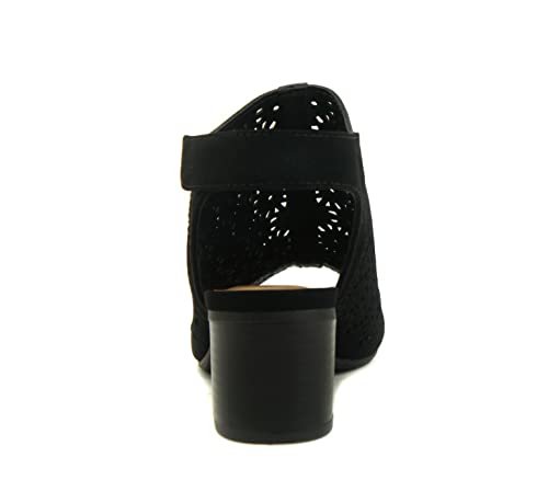 CITYCLASSIFIED “Elect” ~ Women’s Peep Toe Laser Cut Geometric Caged Slingback Ankle Strap Low Stacked Heel Ankle Bootie2